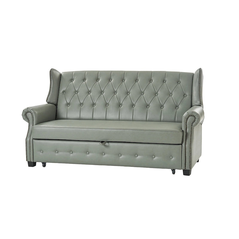 Divano letto in pelle vegana Ruedi Transitional 73.6 con schienale trapuntato e borchie di HULALA HOME