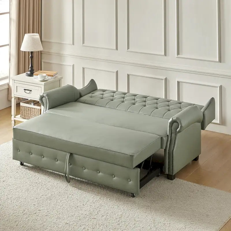 Divano letto in pelle vegana Ruedi Transitional 73.6 con schienale trapuntato e borchie di HULALA HOME
