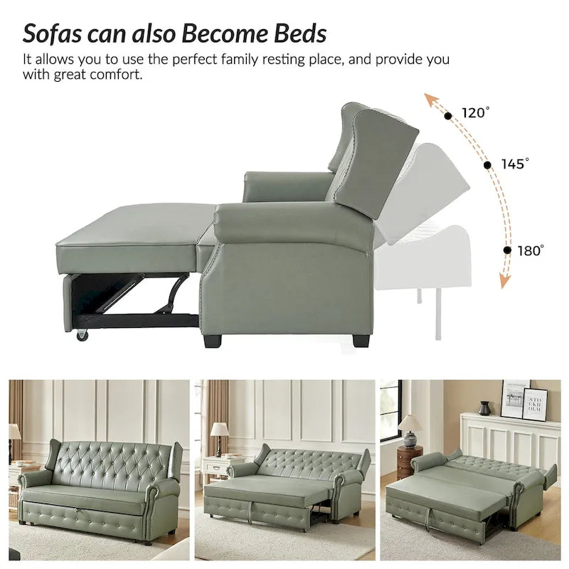 Divano letto in pelle vegana Ruedi Transitional 73.6 con schienale trapuntato e borchie di HULALA HOME