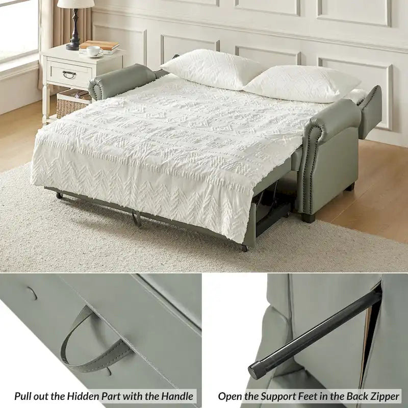 Divano letto in pelle vegana Ruedi Transitional 73.6 con schienale trapuntato e borchie di HULALA HOME