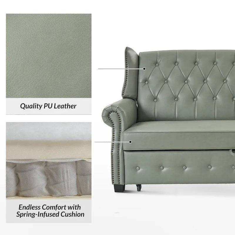 Divano letto in pelle vegana Ruedi Transitional 73.6 con schienale trapuntato e borchie di HULALA HOME