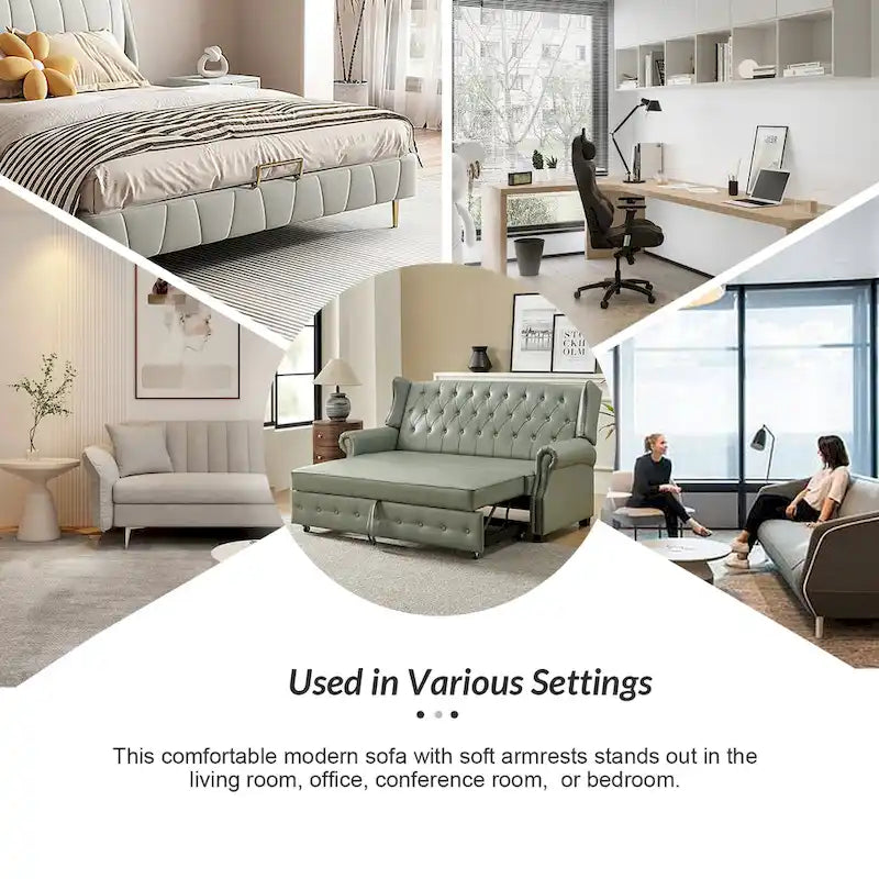 Divano letto in pelle vegana Ruedi Transitional 73.6 con schienale trapuntato e borchie di HULALA HOME