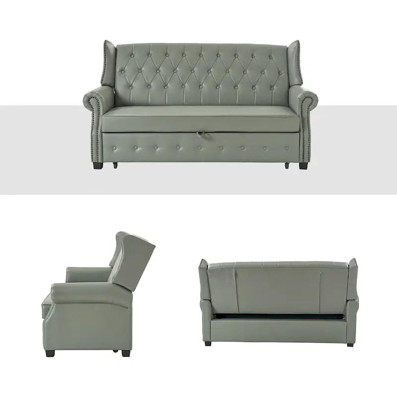 Divano letto in pelle vegana Ruedi Transitional 73.6 con schienale trapuntato e borchie di HULALA HOME
