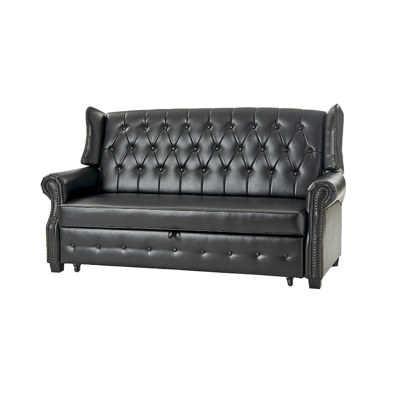 Divano letto in pelle vegana Ruedi Transitional 73.6 con schienale trapuntato e borchie di HULALA HOME