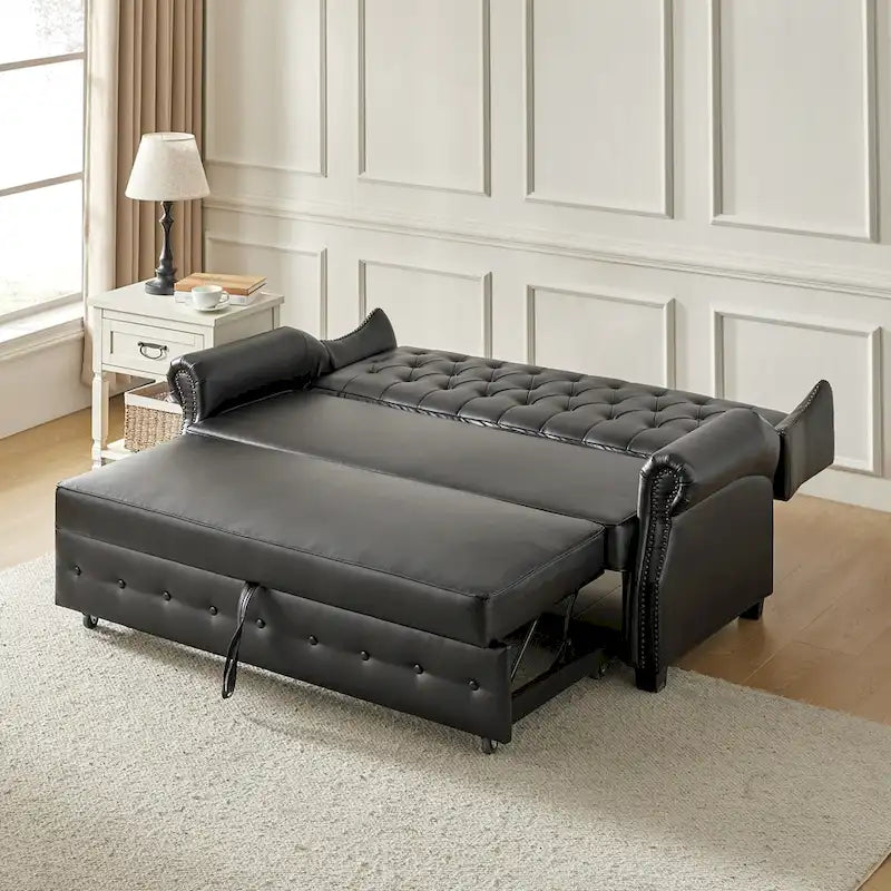 Divano letto in pelle vegana Ruedi Transitional 73.6 con schienale trapuntato e borchie di HULALA HOME