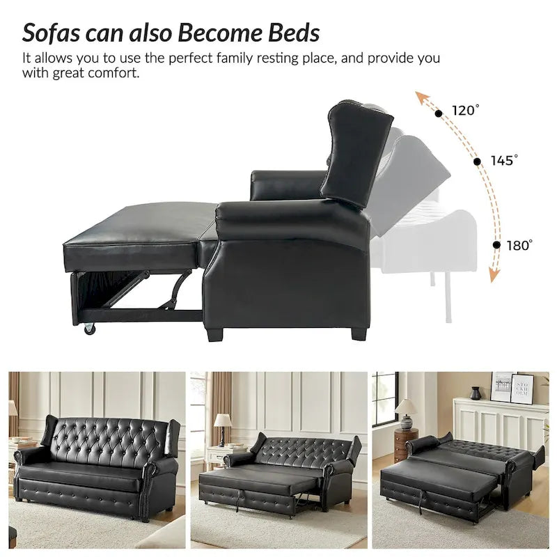 Divano letto in pelle vegana Ruedi Transitional 73.6 con schienale trapuntato e borchie di HULALA HOME