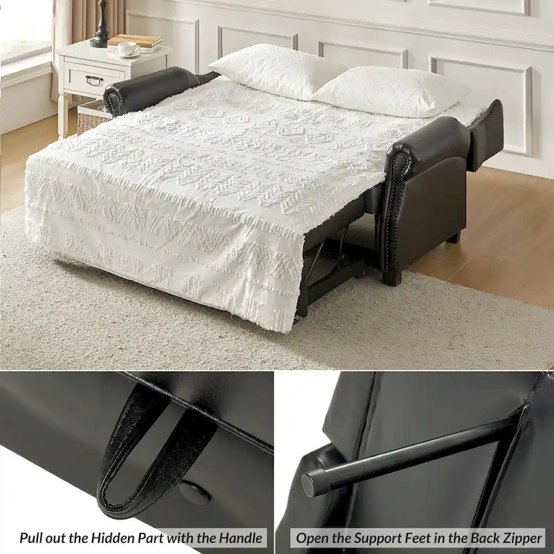 Divano letto in pelle vegana Ruedi Transitional 73.6 con schienale trapuntato e borchie di HULALA HOME