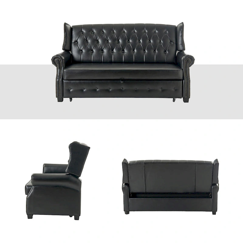 Divano letto in pelle vegana Ruedi Transitional 73.6 con schienale trapuntato e borchie di HULALA HOME