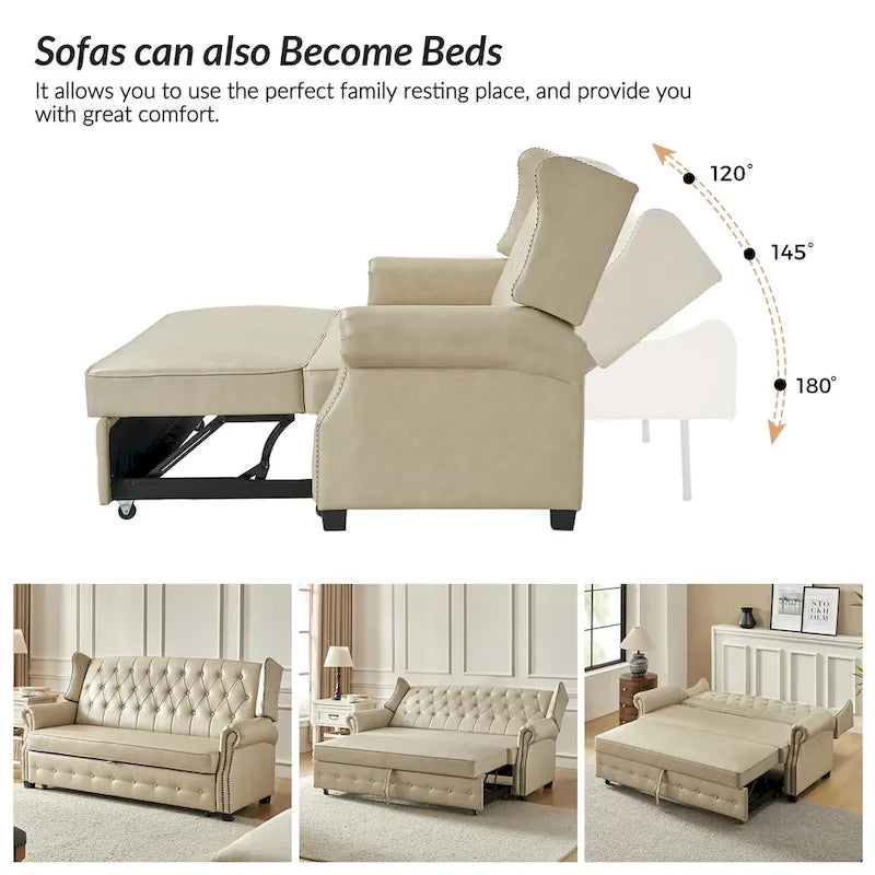 Divano letto in pelle vegana Ruedi Transitional 73.6 con schienale trapuntato e borchie di HULALA HOME