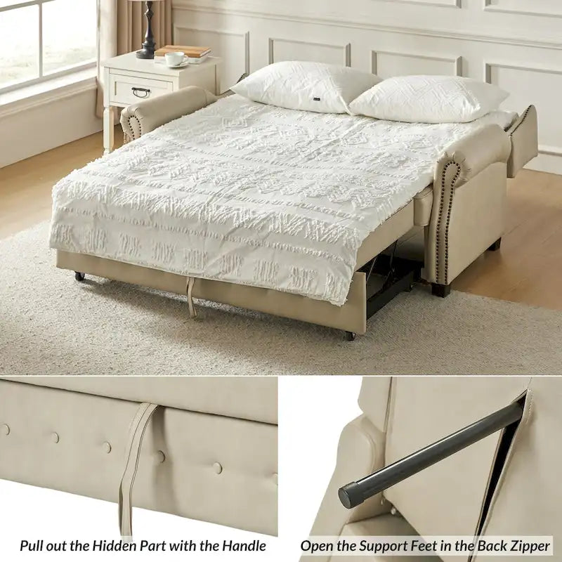 Divano letto in pelle vegana Ruedi Transitional 73.6 con schienale trapuntato e borchie di HULALA HOME