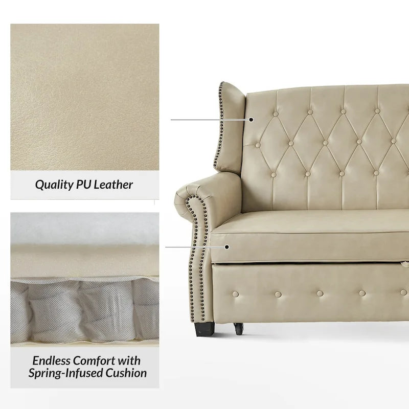 Divano letto in pelle vegana Ruedi Transitional 73.6 con schienale trapuntato e borchie di HULALA HOME