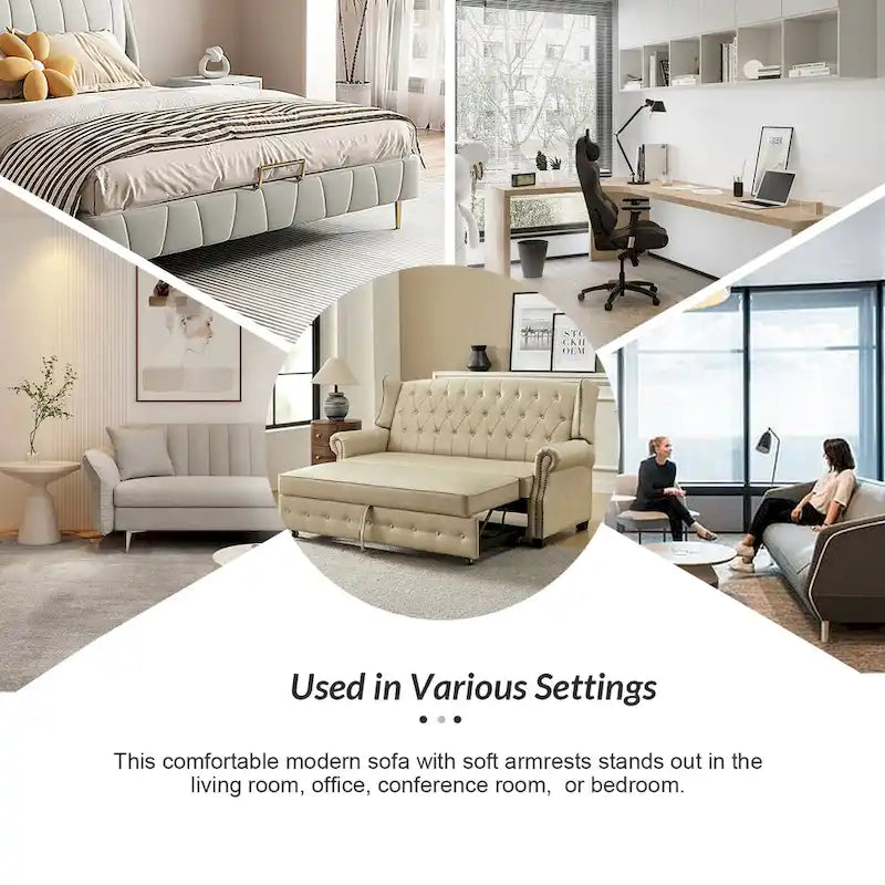Divano letto in pelle vegana Ruedi Transitional 73.6 con schienale trapuntato e borchie di HULALA HOME