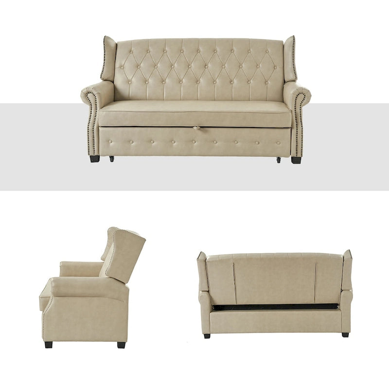 Divano letto in pelle vegana Ruedi Transitional 73.6 con schienale trapuntato e borchie di HULALA HOME