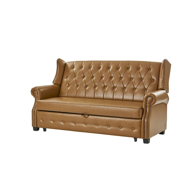 Divano letto in pelle vegana Ruedi Transitional 73.6 con schienale trapuntato e borchie di HULALA HOME
