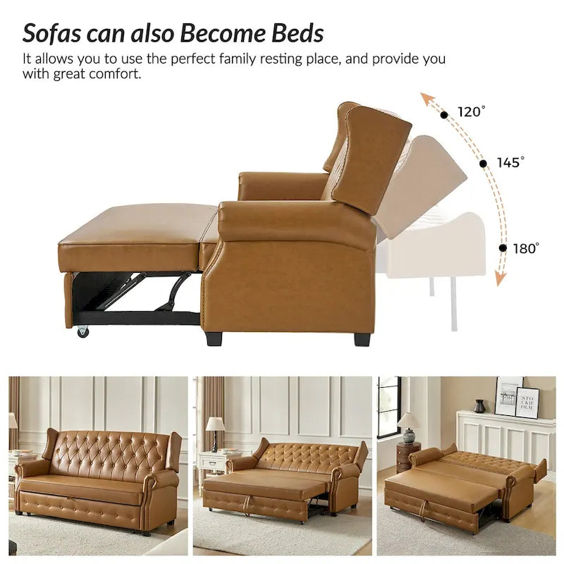 Divano letto in pelle vegana Ruedi Transitional 73.6 con schienale trapuntato e borchie di HULALA HOME
