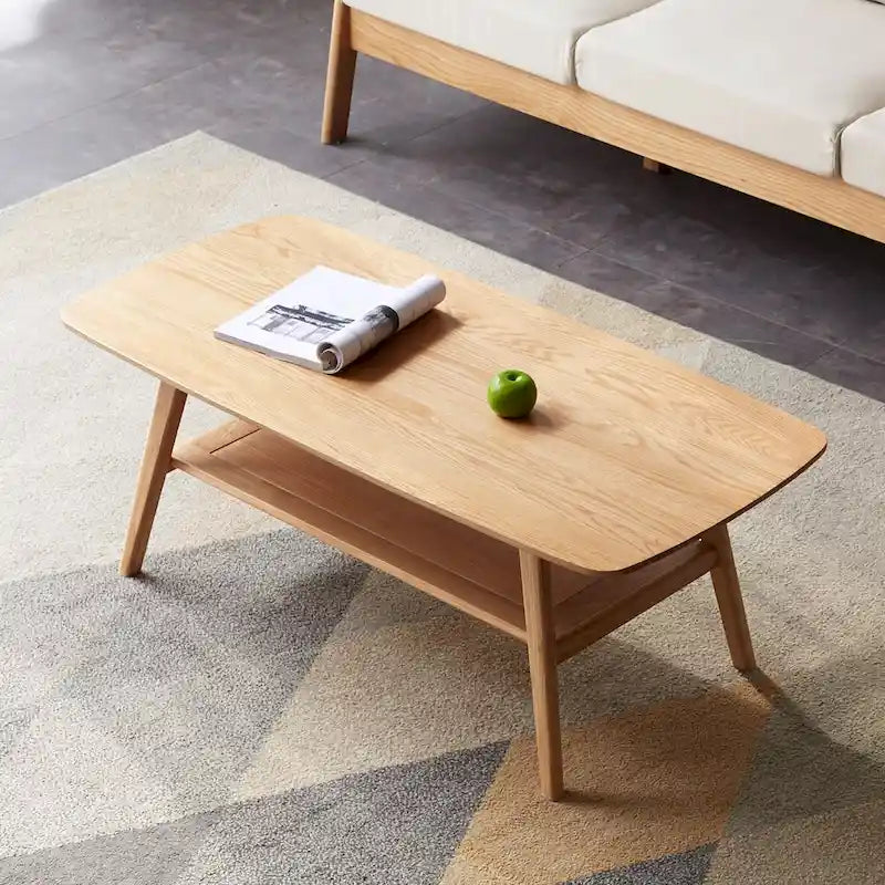 Tavolino da caffè in legno massello con ripiano portaoggetti