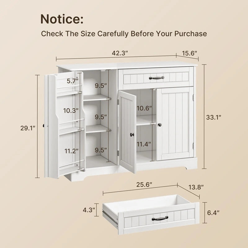 Credenza con contenitore, credenza da cucina con cassetto e 3 ante