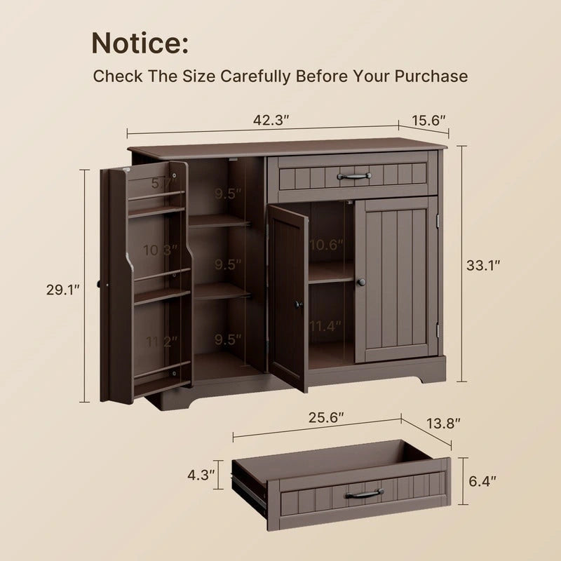 Credenza con contenitore, credenza da cucina con cassetto e 3 ante