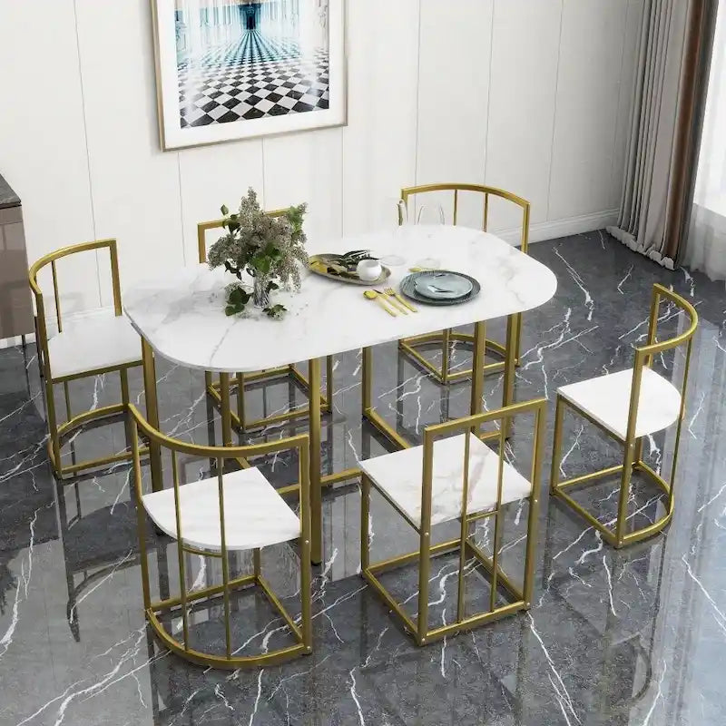 Set da pranzo moderno da 7 pezzi con finto marmo compatto