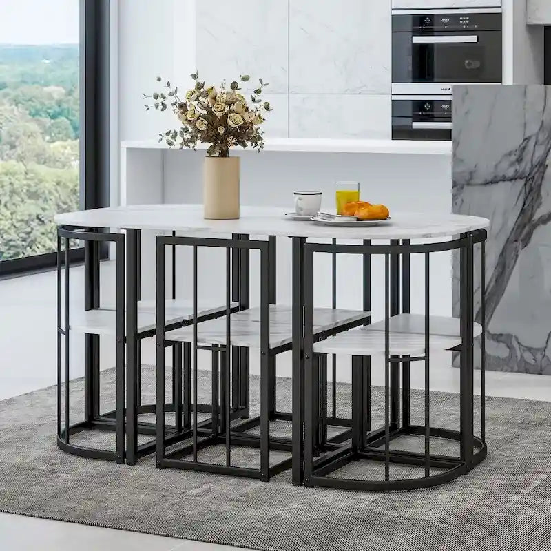 Set da pranzo moderno da 7 pezzi con finto marmo compatto
