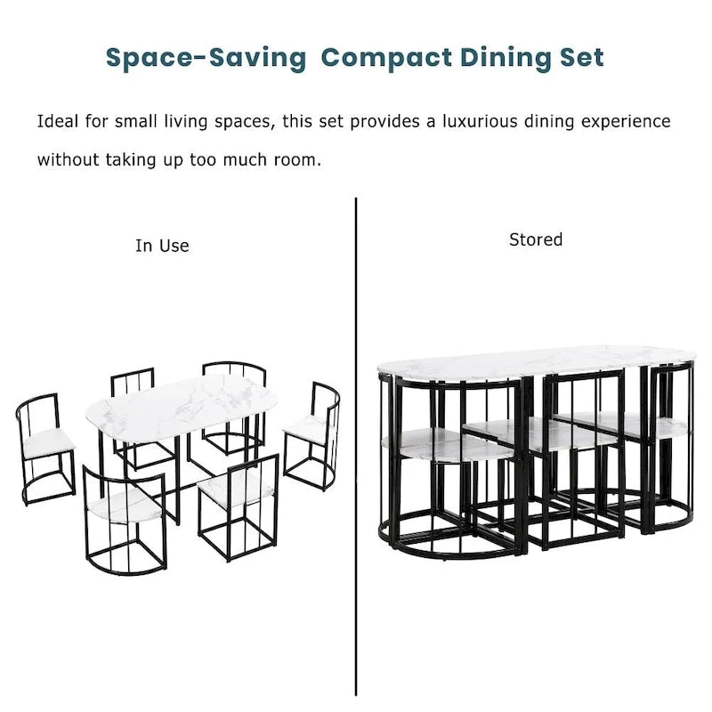 Set da pranzo moderno da 7 pezzi con finto marmo compatto
