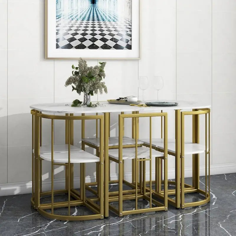 Set da pranzo moderno da 7 pezzi con finto marmo compatto