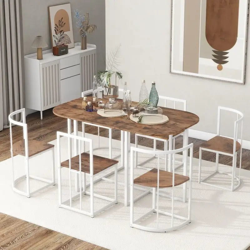 Set da pranzo moderno da 7 pezzi con finto marmo compatto