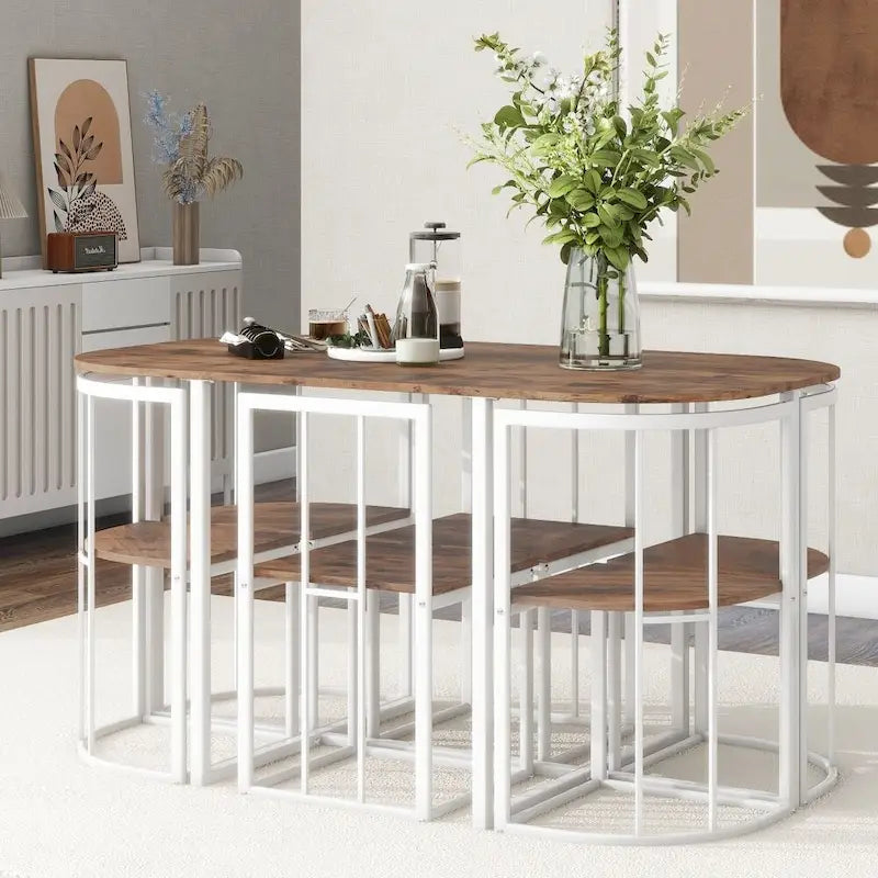 Set da pranzo moderno da 7 pezzi con finto marmo compatto