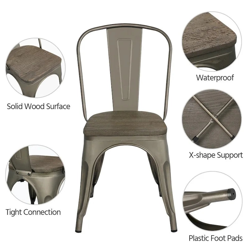 Yaheetech Set di 4 sedie da pranzo in metallo con sedie impilabili in legno