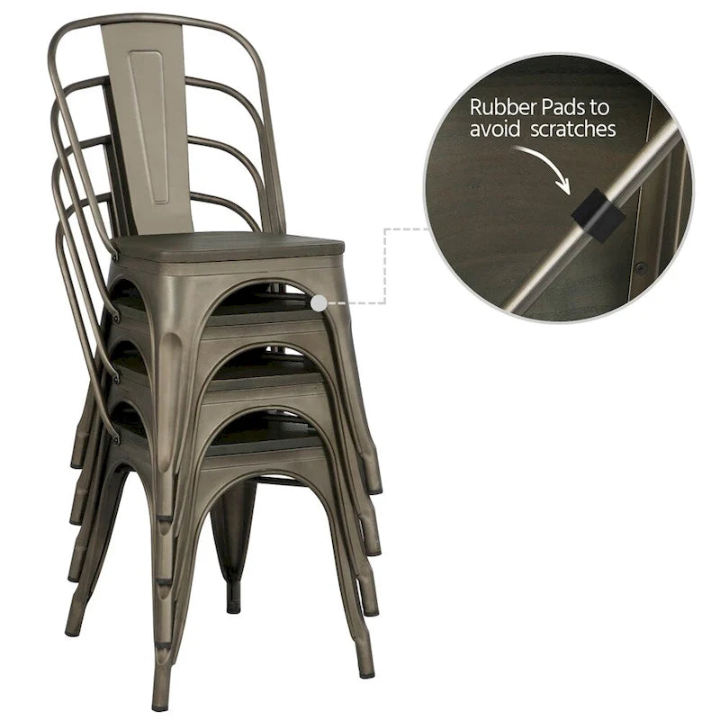Yaheetech Set di 4 sedie da pranzo in metallo con sedie impilabili in legno