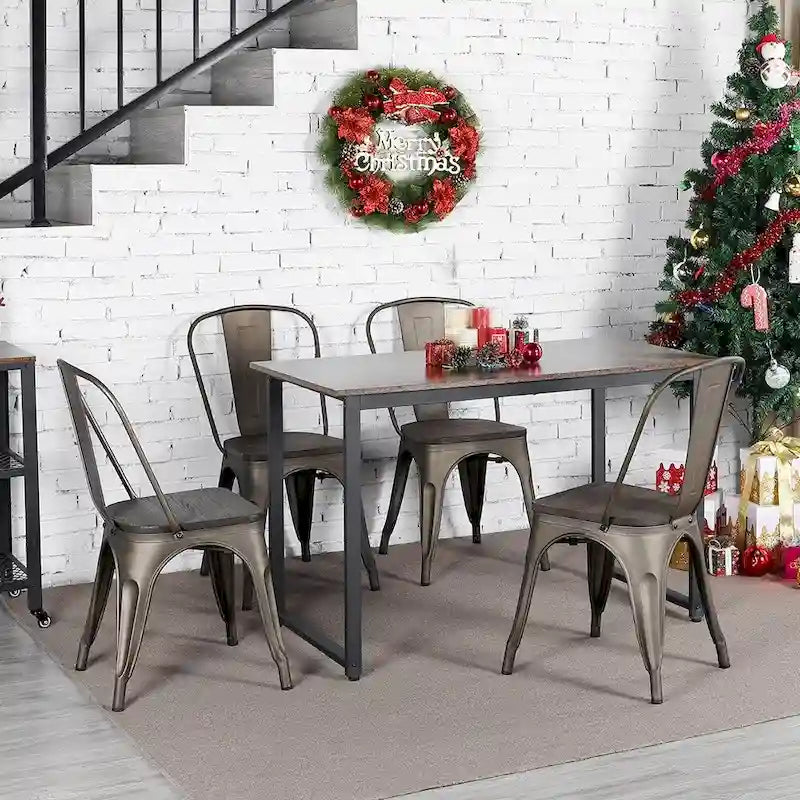 Yaheetech Set di 4 sedie da pranzo in metallo con sedie impilabili in legno