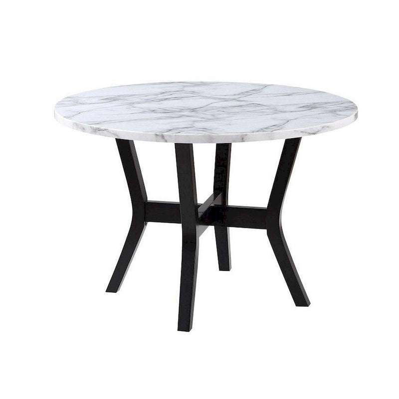 Set da pranzo composto da 5 pezzi, tavolo e sedie, legno nero, tessuto, piano in finta pietra