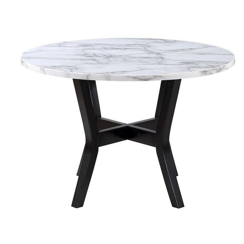 Set da pranzo composto da 5 pezzi, tavolo e sedie, legno nero, tessuto, piano in finta pietra
