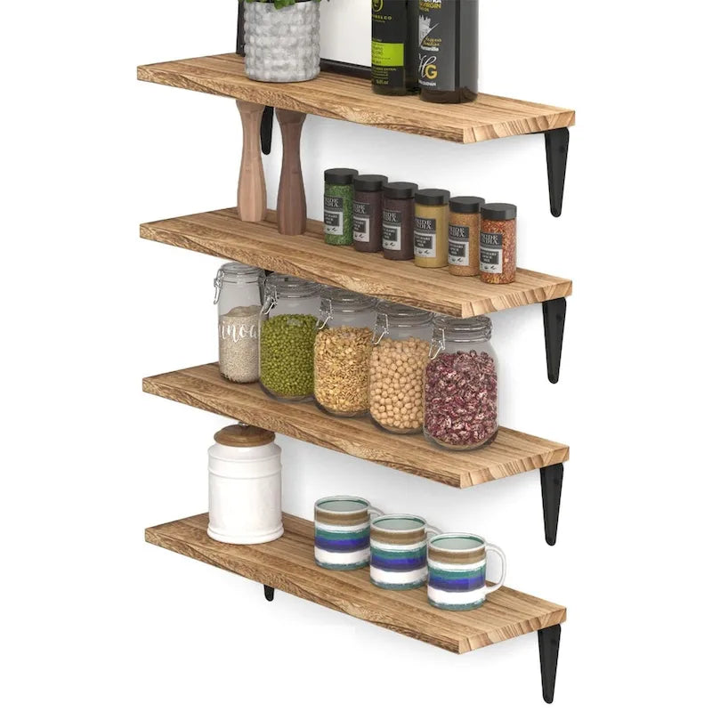 Wallniture Arras 17 x6  Solid Wood Kitchen Shelves for Wall, Burned Finish, Set of 4