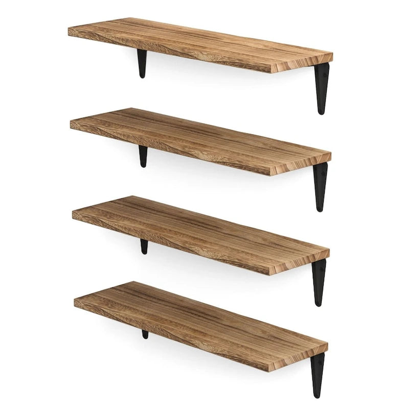 Wallniture Arras 17 x 6 Mensole da cucina in legno massello per parete, finitura bruciata, set da 4