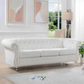 Divano Chesterfield a 3 posti con braccioli arrotolati bianchi 84