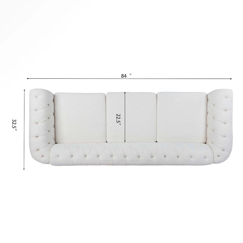 Divano Chesterfield a 3 posti con braccioli arrotolati bianchi 84