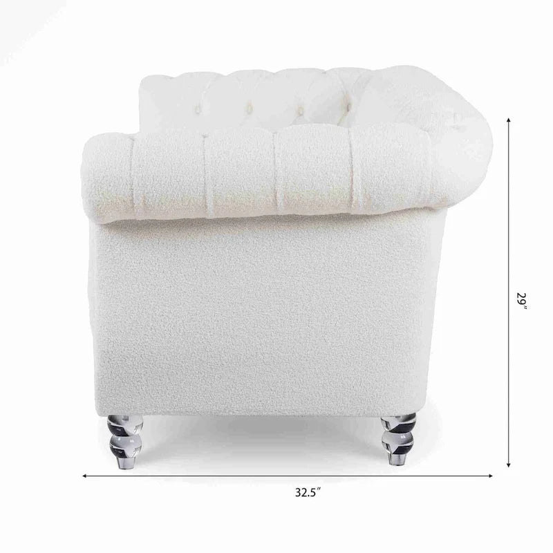 Divano Chesterfield a 3 posti con braccioli arrotolati bianchi 84