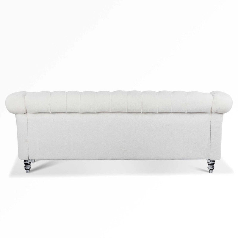 Divano Chesterfield a 3 posti con braccioli arrotolati bianchi 84