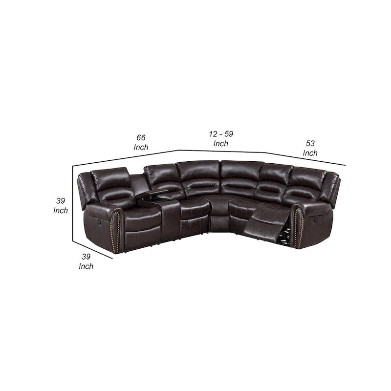 Divano componibile reclinabile elettrico Qox, porta USB, pelle rigenerata, marrone