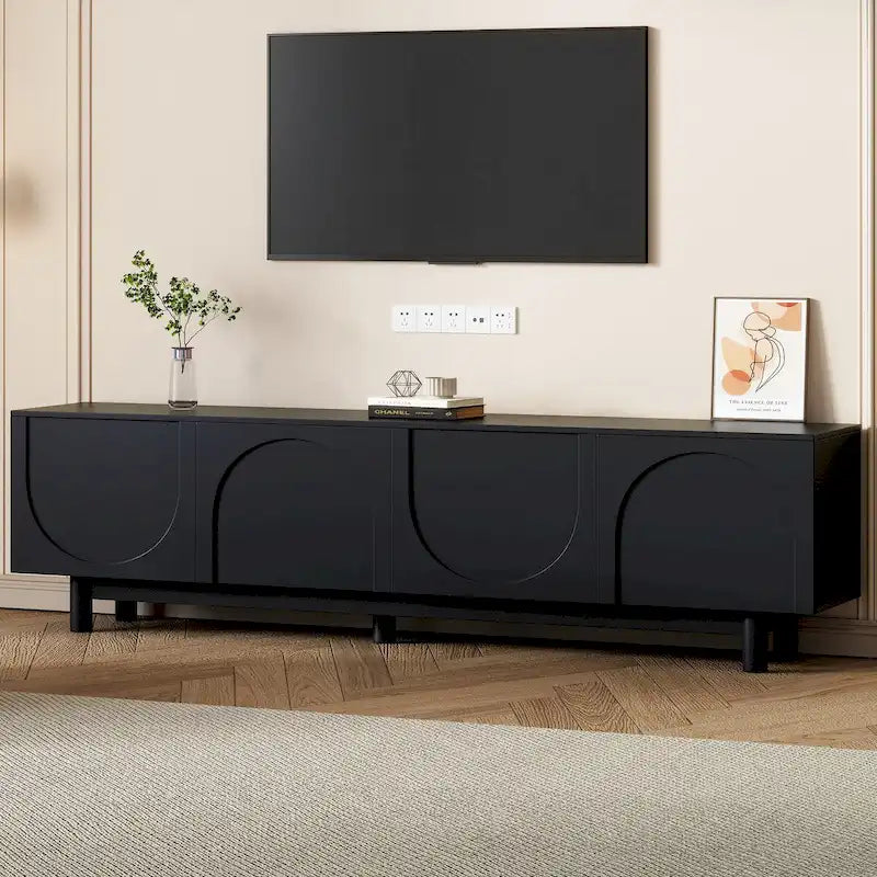 Mobile TV, mobili ad arco per TV fino a 78 pollici, centro di intrattenimento con gambe in legno massello con 2 mobili contenitori, console multimediale