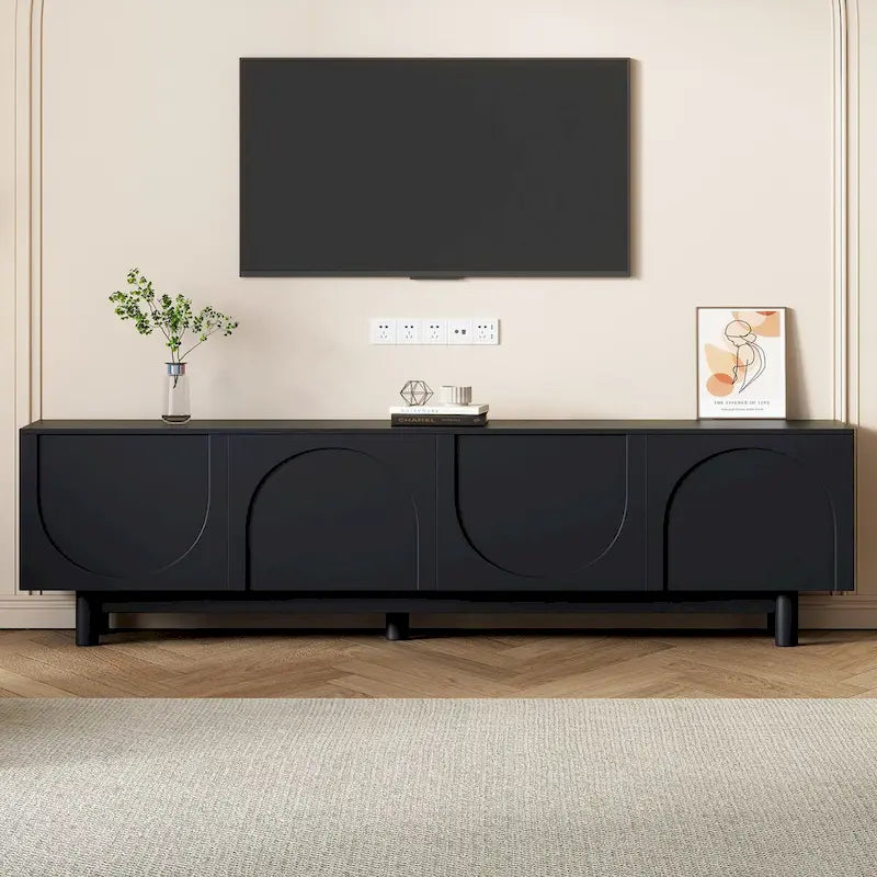 Mobile TV, mobili ad arco per TV fino a 78 pollici, centro di intrattenimento con gambe in legno massello con 2 mobili contenitori, console multimediale