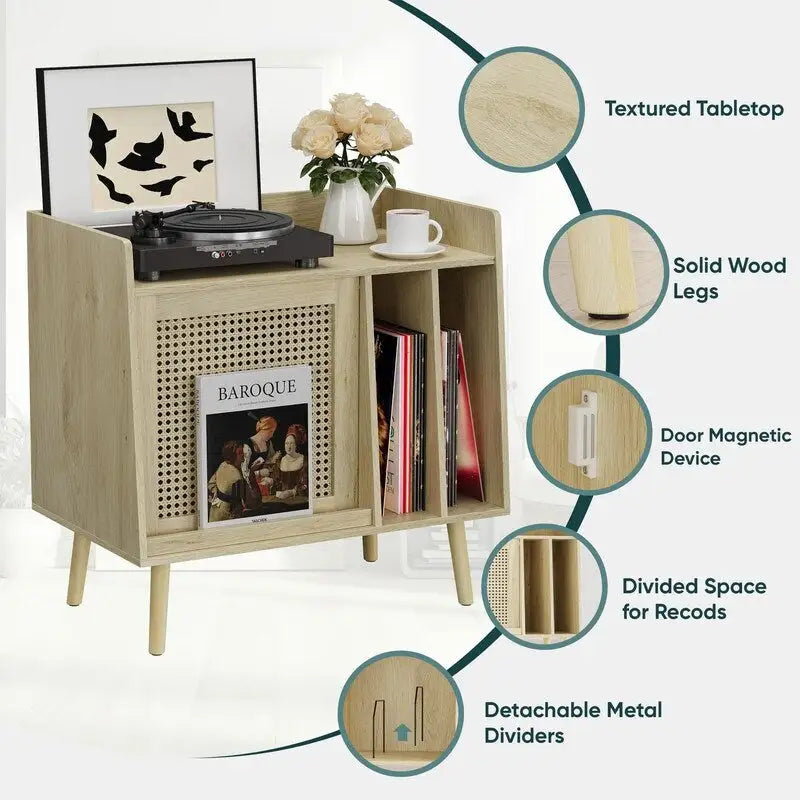 Supporto per giradischi con contenitore per vinili - 15,74 x 25,98 x 25,19 pollici