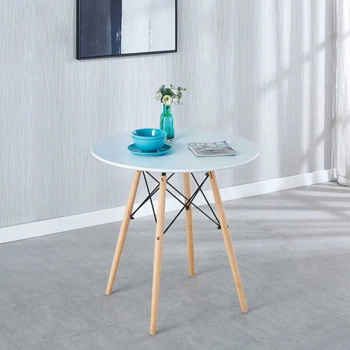 31.5 White Table Mid-century Dining Table for 2-4 people With Round Mdf Table Top, End Table Leisure Coffee Table