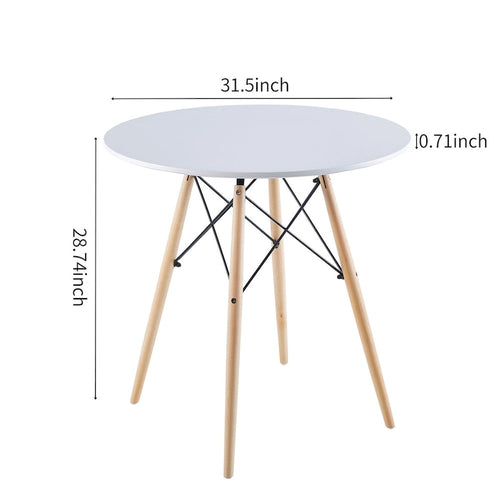 31.5 Tavolo bianco Tavolo da pranzo di metà secolo per 2-4 persone con piano rotondo in MDF, tavolino da caffè per il tempo libero