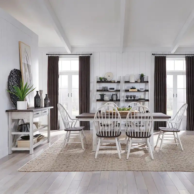 Set da tavolo con cavalletto da 7 pezzi in legno bianco bicolore da fattoria