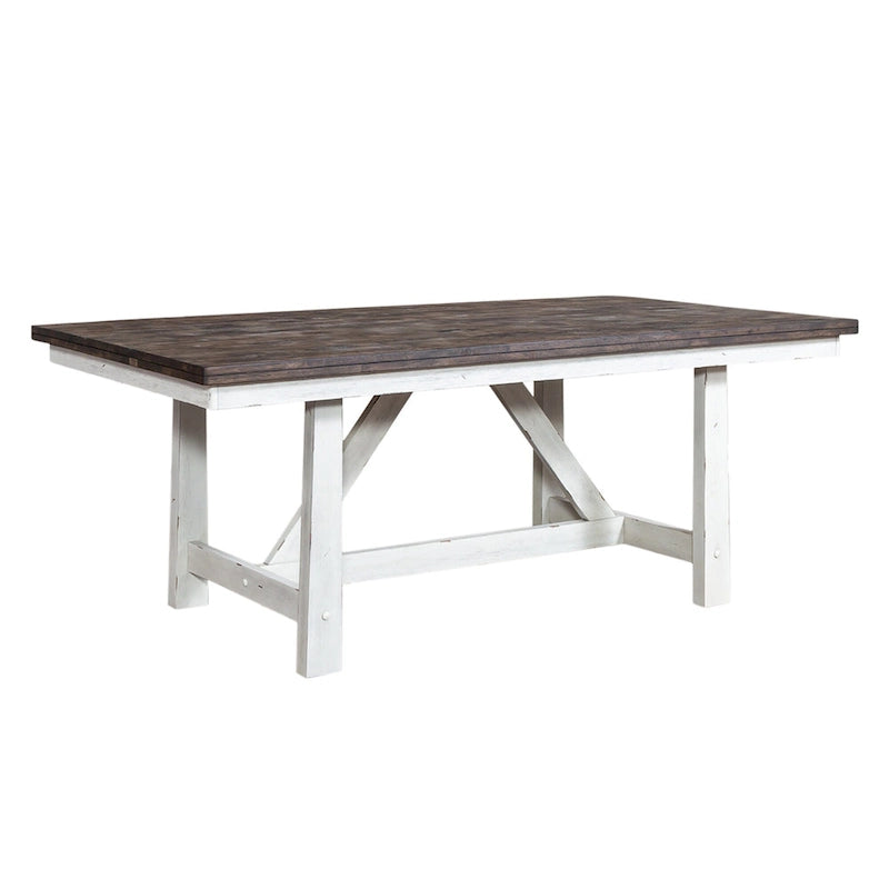 Set da tavolo con cavalletto da 7 pezzi in legno bianco bicolore da fattoria