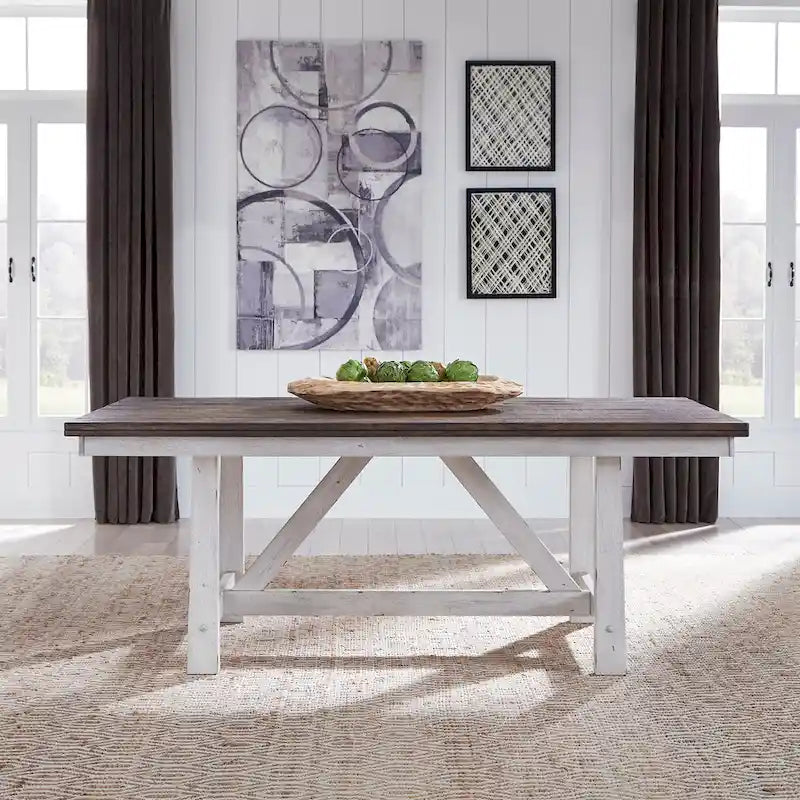 Set da tavolo con cavalletto da 7 pezzi in legno bianco bicolore da fattoria