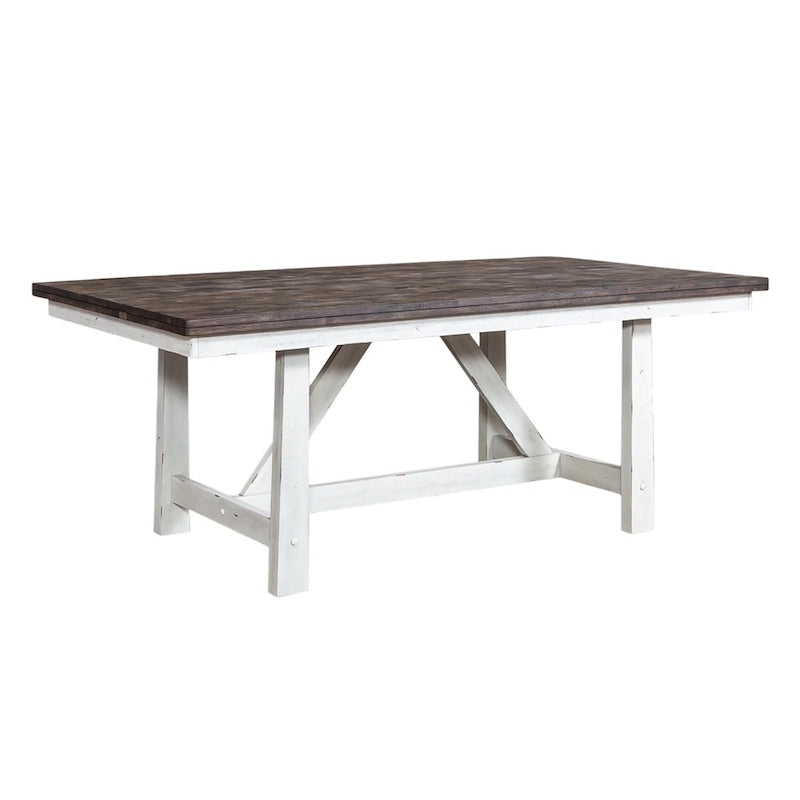 Set da tavolo con cavalletto da 7 pezzi in legno bianco bicolore da fattoria