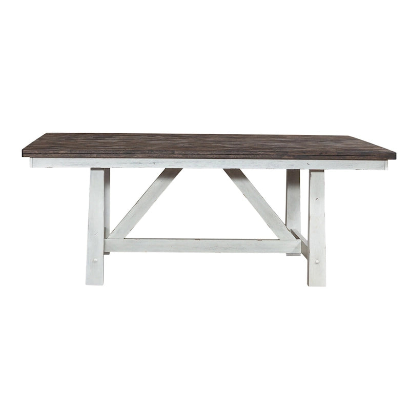 Set da tavolo con cavalletto da 7 pezzi in legno bianco bicolore da fattoria